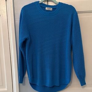 Zenana Blue High Low waffle Round Hem Sweater